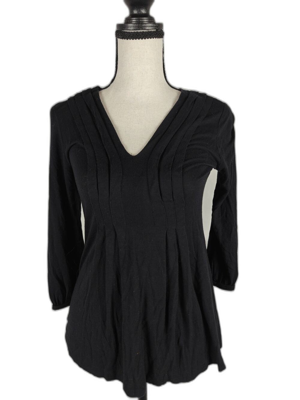 Women's Banana Republic V-Neck Pleated Tunic Top, Black, Size Small